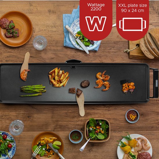 Bourgini Grillplatte XXL – Backblech – Grillgerät – 90 x 24 cm – Teppanyaki – 8–10 Personen – Antihaftbeschichtung – 2200 W