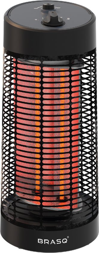 BRASQ Elektrischer Terrassenheizer - 1200 Watt - 2 Heizstufen - Mit Schwenkfunktion - Infrarotheizung - Spritzwassergeschützt - Schwarz