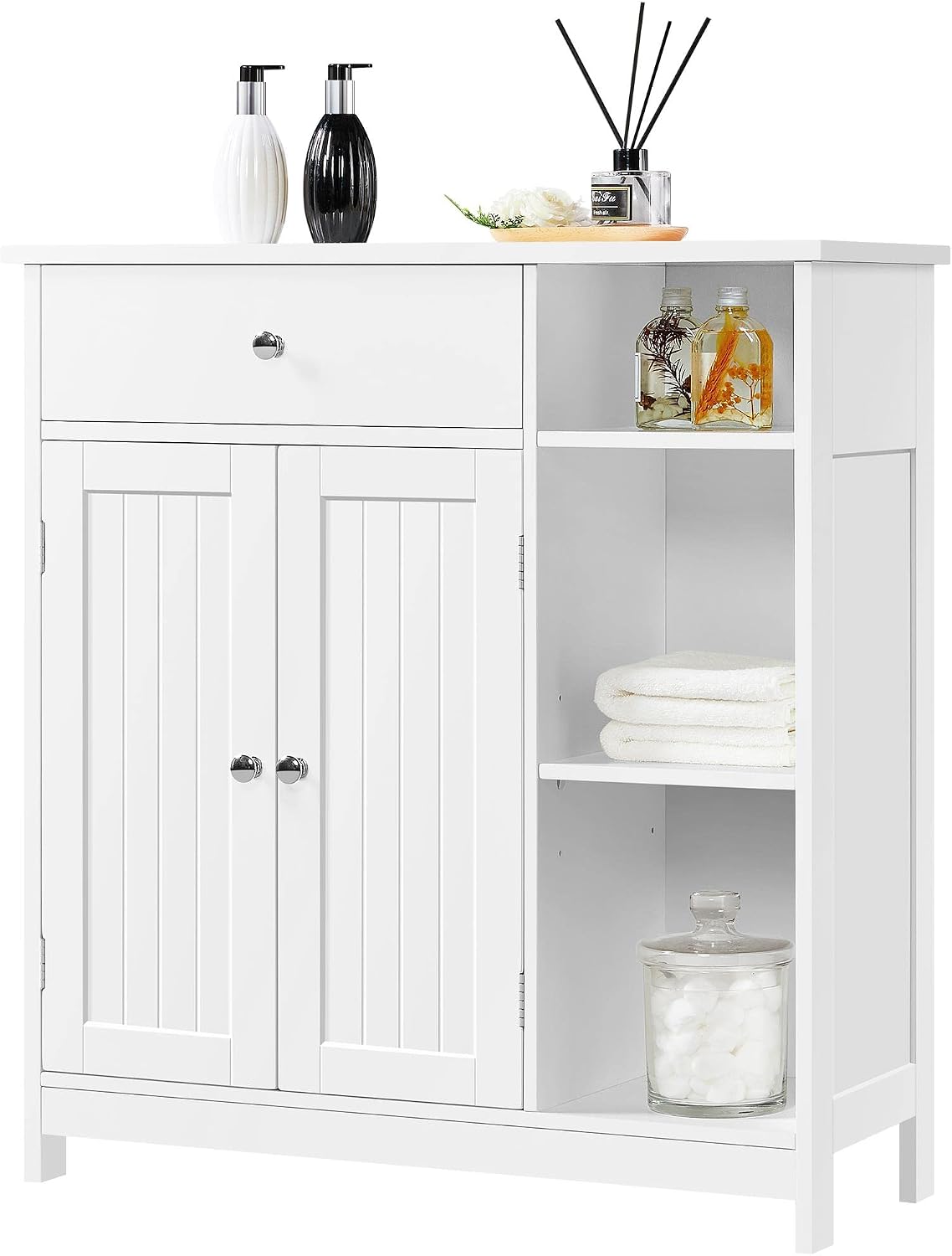 Yaheetech Badezimmerschrank mit Schublade und Tür – verstellbare Einlegeböden – 80 x 75 x 30 cm – Dunkelgrau