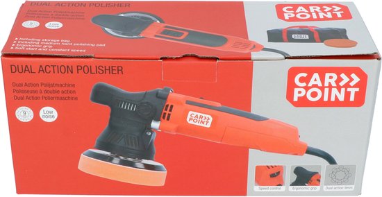 Carpoint Dual-Action-Poliermaschine – 650 Watt – 6 Geschwindigkeitsstufen – 2000–6400 Polierbewegungen – 9 mm Exzenterhub