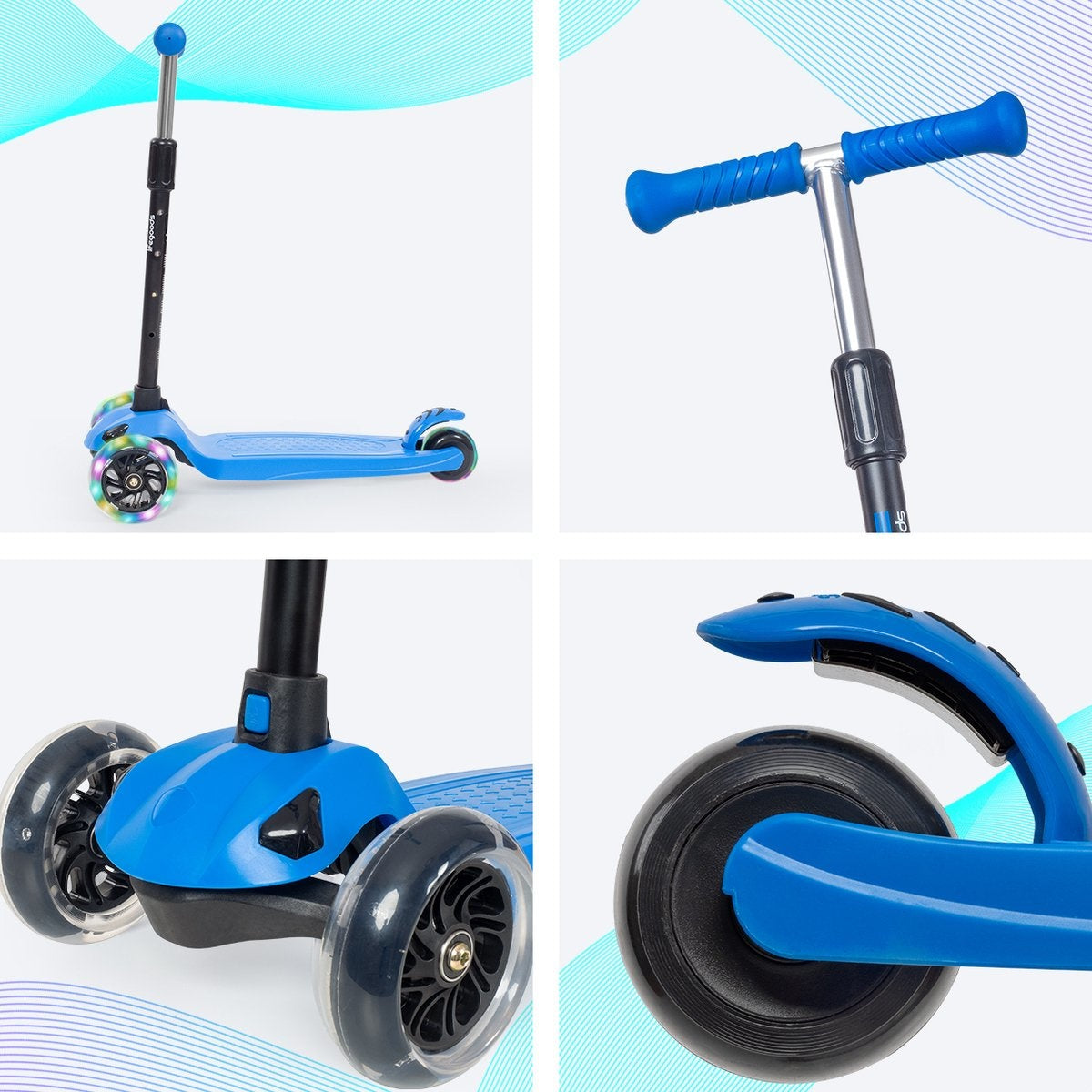 LifeGoods TurboRide Kinder-Roller - Alter 5-8 Jahre - 3 leuchtende Räder - Jungen/Mädchen - Blau