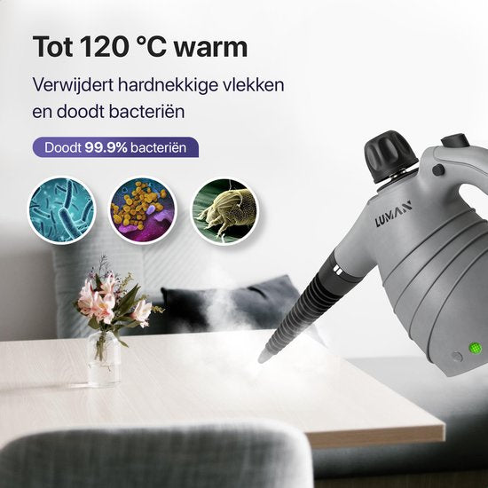 LUMAN 16-in-1 Dampfreiniger C1 - Handdampfreiniger - Handdampfer - Küche, Bad & Sofa reinigen - Fleckenreiniger - 1050 Watt - 450 ML - Grau