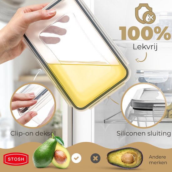 Stosh Freshness Schalen - Meal Prep Schalen - Gefrierschalen - 5 Stück - 1L - Kunststoff - BPA frei