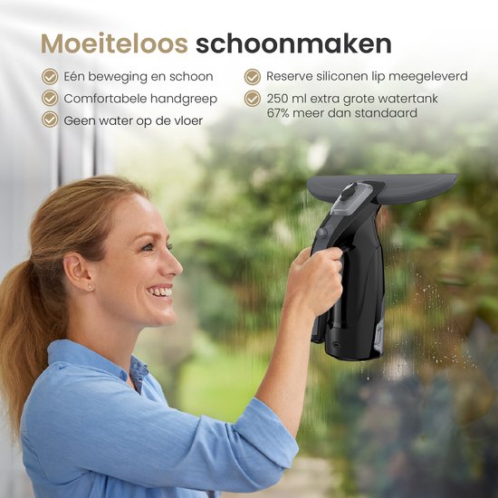 Vapore Elektro-Fensterreiniger - Inkl. Seifenspender - Mit integrierter Sprühfunktion - Inkl. Mikrofasertuch - Schwarz