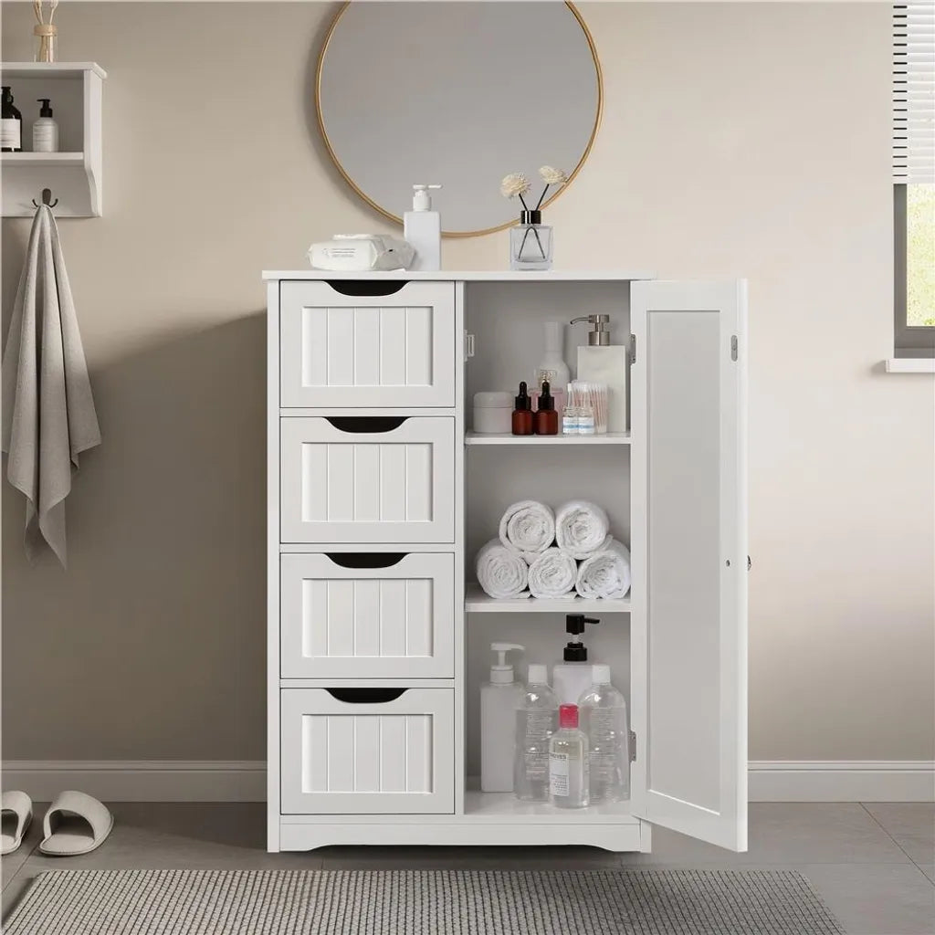 Yaheetech Badezimmerschrank - 56x30x82 cm - Aufbewahrung - Schubladen - Verstellbar - Kompakt - Weiß