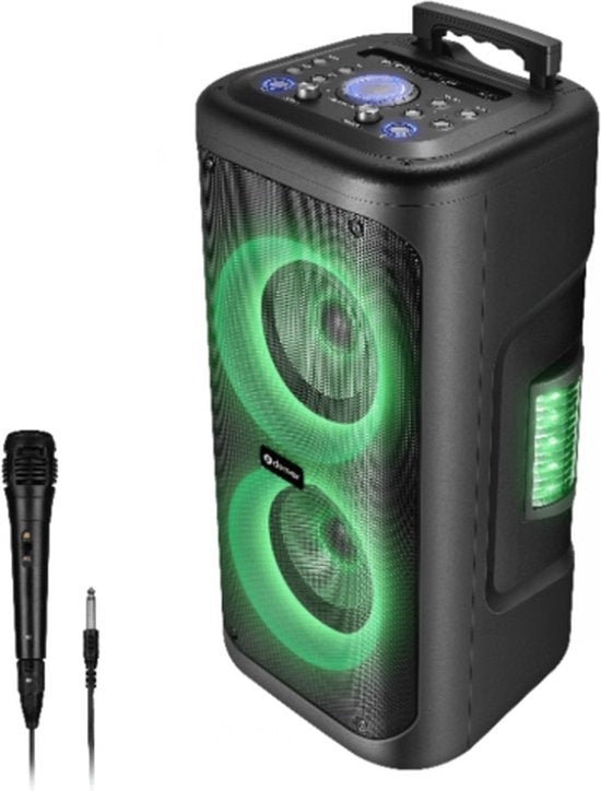 Denver Karaoke Set inkl. Mikrofon - Disco Lights - Bluetooth Lautsprecher Party Box - Micro SD / USB / AUX - TSP353 - Schwarz