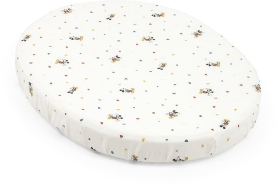 Stokke Sleepi Mini-Spannbetttuch, Mickey Celebration – Weiche Bettwäsche für süße Träume – Passend für die ovale Sleepi Mini-Matratze – Sicher, stilvoll und waschbar – 100 % feine Perkal-Baumwolle
