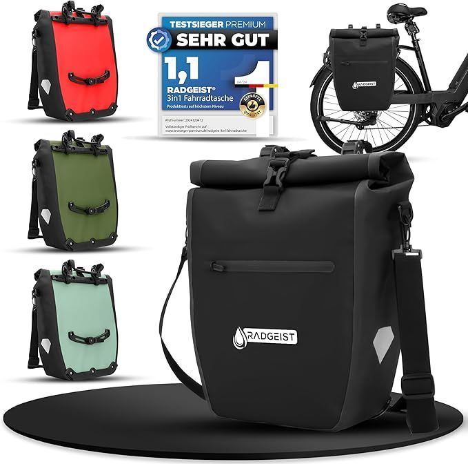 RADGEIST Fahrradtasche für Gepäckträger – wasserdicht – schwarz – 20 Liter – 2er-Set