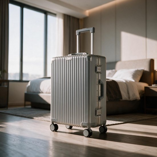 TRVLMORE Premium-Handgepäckkoffer – 54 x 35 x 22 cm – 360°-Drehrollen – Doppeltes TSA-Zahlenschloss – Polycarbonat – Ohne Reißverschluss – 40 Liter – Silber
