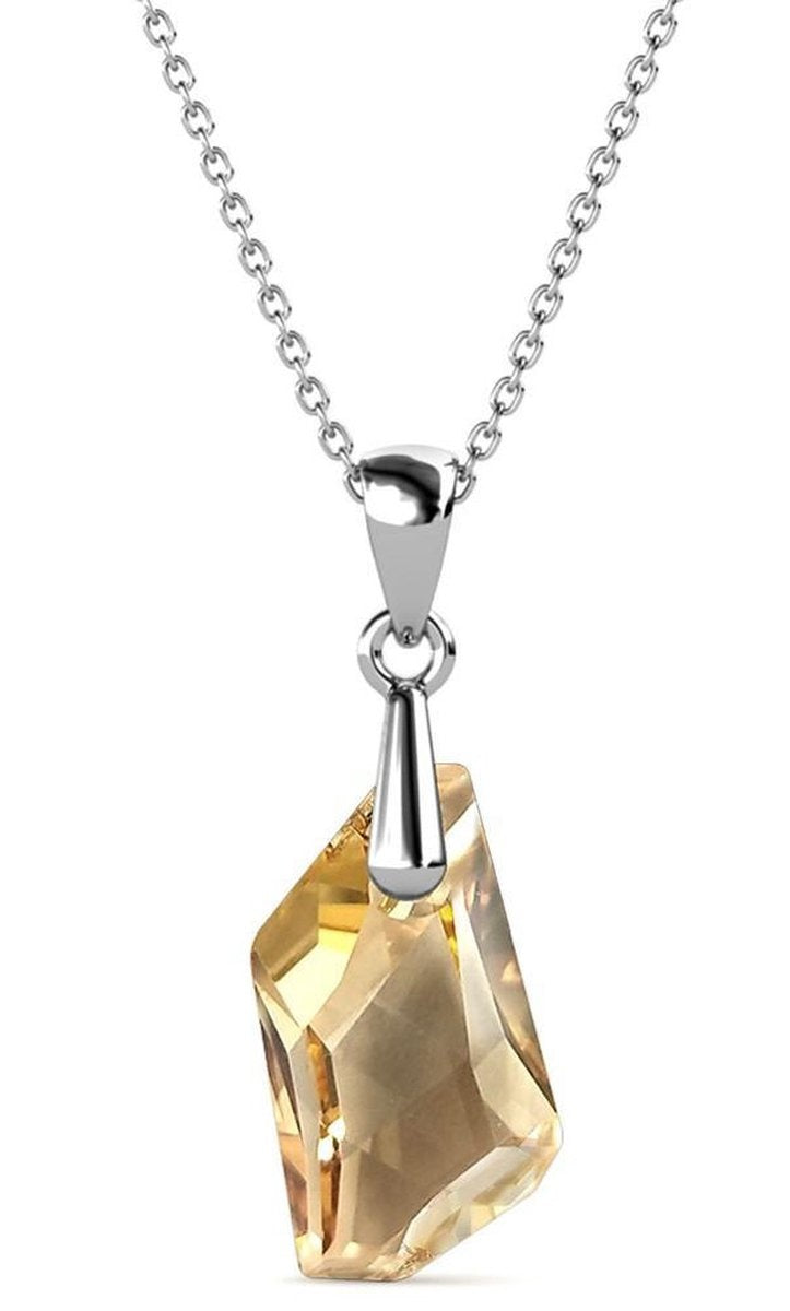 Yolora Damen-Halskette mit Tropfen-Anhänger und Kalpa Camaka Kristall - Farbe Silber - 18K Weißgold vergoldet - Geschenkverpackt