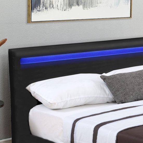 Juskys Polsterbett Verona - 120 x 200 cm - LED-Beleuchtung - Schwarz