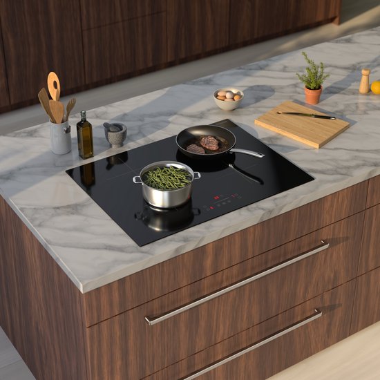 Inventum IKI7028 - Einbau-Induktionskochfeld - 70 cm - 4 Kochzonen - 1- oder 2-Phasen - Randlos - Schwarz