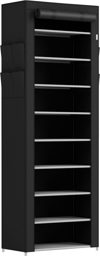 Schuhschrank / Schuhregal M - 9 Ebenen - Stoff - Schwarz - Inkl. Seitentaschen