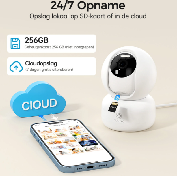 Woox Smart PTZ-Kamera 2K HD – Weiß – 360° mit KI-Erkennung und Nachtsicht