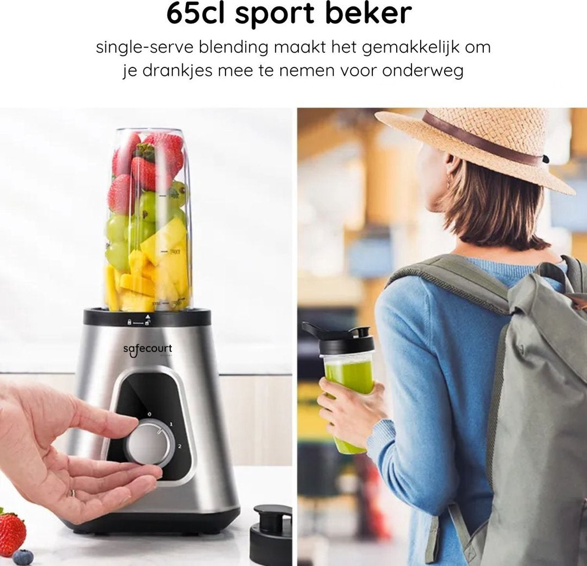 Safecourt Kitchen - Mixer - 1200W - mit To-Go-Becher - Edelstahl - Silber