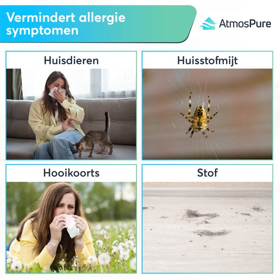 AtmosPure® CleanAir Luftreiniger - Luftreiniger mit austauschbarem HEPA 13 + Kohlefilter - CADR 250 m³/h - Weiß - Für 97 m² - Wirkt gegen Staubmilben, Heuschnupfen, Allergien, -3 Modi + stiller Schlafmodus - Luftqualitätssensor