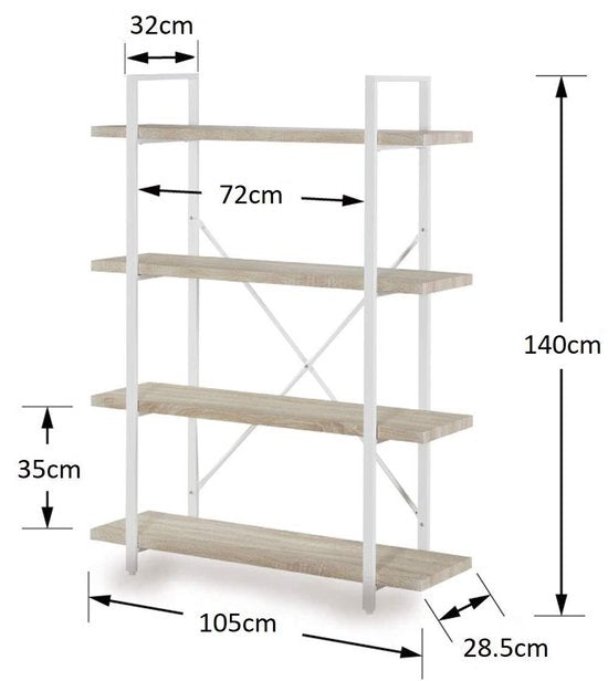 Wandschrank Sturdy - offenes Bücherregal - Industriedesign - 140 cm hoch weiß