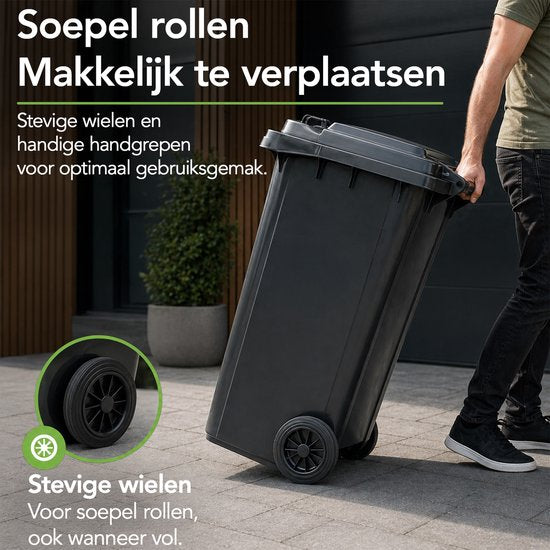 Infinity Goods Kliko 240 l – Abfallbehälter – Rollcontainer – Mini-Behälter aus Kunststoff – mit Rädern – grau