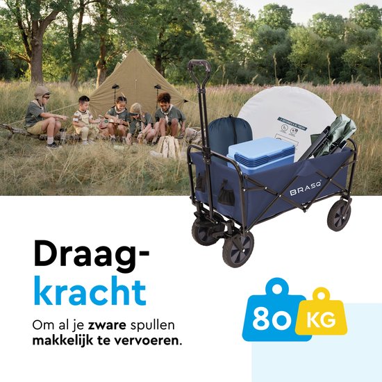 BRASQ Faltbarer Wagen - 100 Liter - 80 KG Kapazität - Schwenkbare Räder mit Bremse - 90x51x100 CM - Verstellbarer Griff - Faltbarer Wagen - Kompakt - Blau