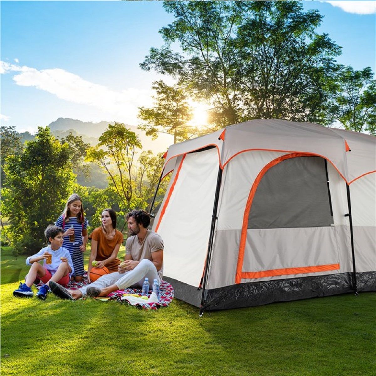Coast Campingzelt für 6 Personen – 2 Zimmer mit Trennwand – Regenschutz und Fliegengitterfenster – grau