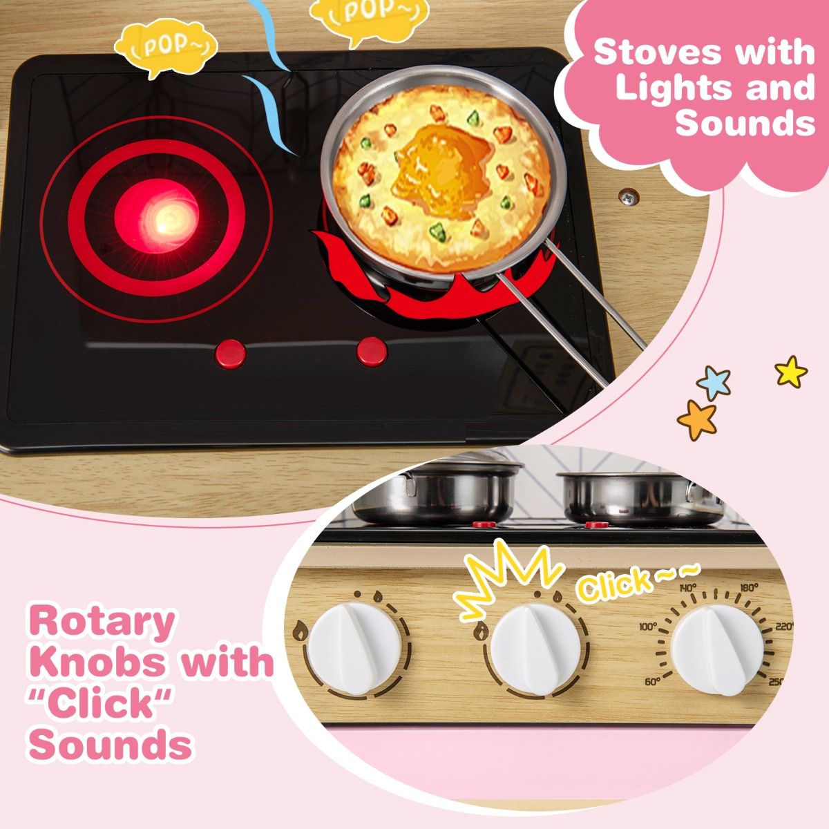 Coast Holz-Spielküche für Kinder – Licht und Sound – Mikrowelle und Backofen – rosa
