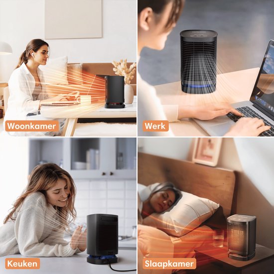 Vulpes Goods® Tech - Elektrischer Heizlüfter - Für Innenräume - Heizlüfter - Keramischer Heizlüfter - 3 Stufen - 950W - LED-Anzeige - Rotierend - Schwarz