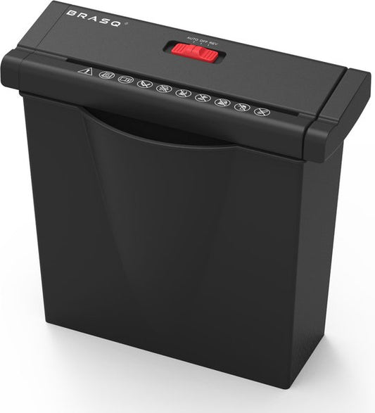 BRASQ Aktenvernichter mit Auffangbehälter Schwarz - 7 Liter - Aktenvernichter für Heim und Büro - P2 - 6mm Streifen - 6 Blatt