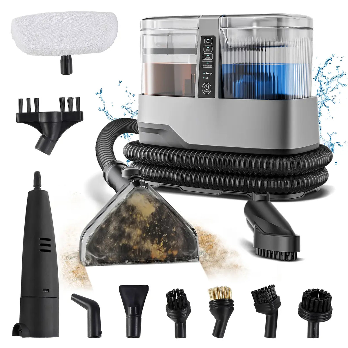 Omeser C688B 1800 W Dampfreiniger – 17 kPa – 13-in-1 – Für Teppiche, Sofas und Autositze