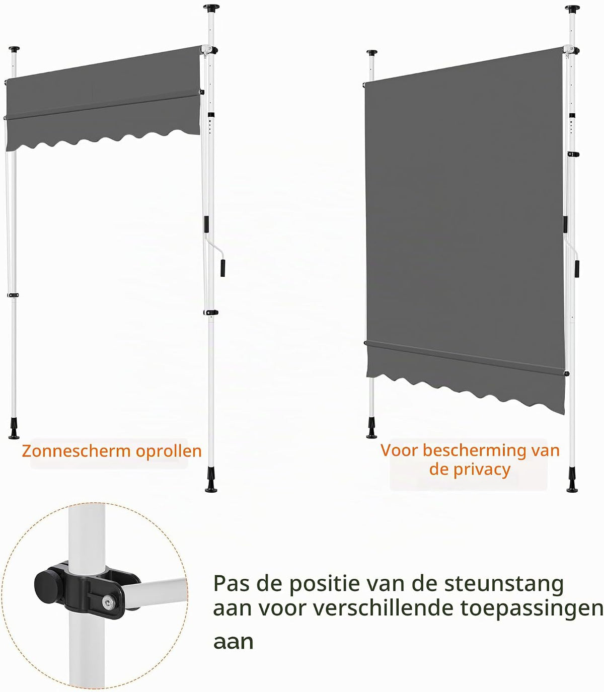 Yaheetech Klemm-Sonnenschutz mit Handkurbel – Ohne Bohren – 150 x 180 cm – Dunkelgrau