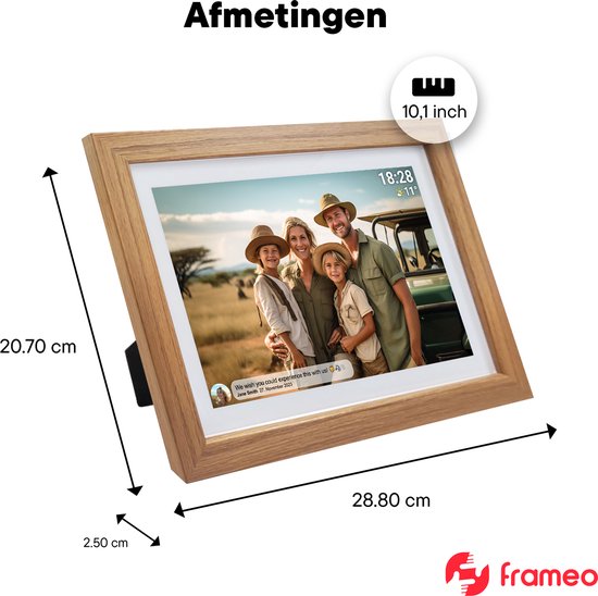 Denver - Digitaler Fotorahmen - 10,1 Zoll - HD - Frameo App - WiFi - IPS Touchscreen - 16GB - Holz