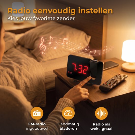Nuvance Radiowecker – Digitaler Wecker mit Projektion – Radiowecker – 2 Weckzeiten – Digitale Wecker – Radiowecker mit Netzstrom