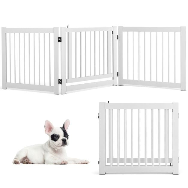 Coast klappbares dreiteiliges Absperrgitter Hunde mit Tor aus Kiefernholz für Türen/Treppen 61 cm hoch weiß