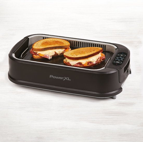 PowerXL Smokeless Grill – Elektrogrill – Rauch- und geruchsfreies Grillvergnügen – mit Grillplatte und Aromafunktion – Antihaftbeschichtung – mit Thermoglas-Deckel – Indoor-Grill – 1500 Watt – Versandhandelsausgabe