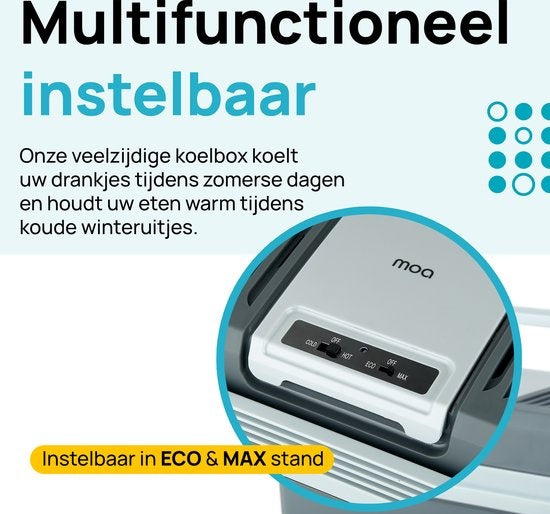 MOA - Elektrische Kühlbox - Warmhaltefunktion - 12V und 230V 22 Liter ECW22 - Grau