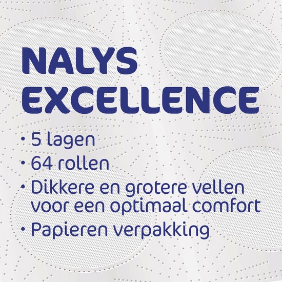 Nalys Excellence Toilettenpapier - 64 Rollen - Weißes Maxi Sheets Toilettenpapier (5-lagig) - Vorteilspackung - Papierverpackung