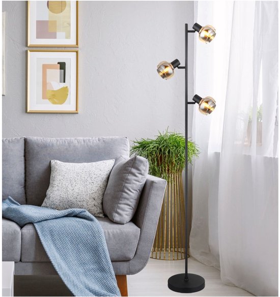 Stehleuchte TOKKI Glas 154.0cm Matt schwarz | geräuchert E14 3-Licht