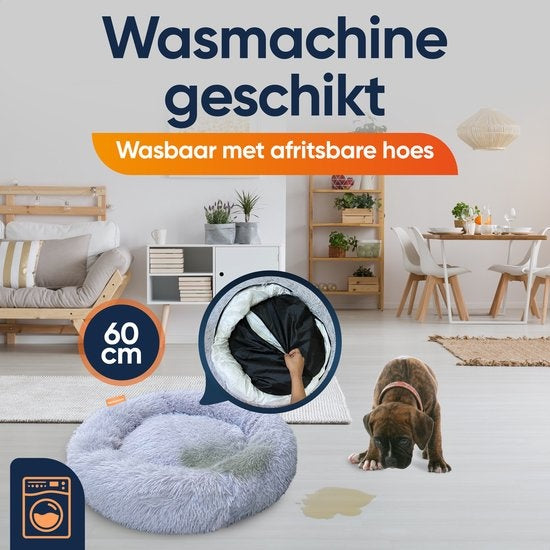 Happysnuts Donut Hundekorb 120cm - Extra groß - flauschig - Luxus Hundebett - Hundebett - waschbar - grau