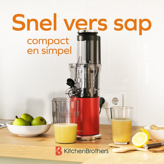 KitchenBrothers Slowjuicer - Vertikal - Entsafter - Gemüse- und Obstpresse - 80 mm - 750 ml - Rot