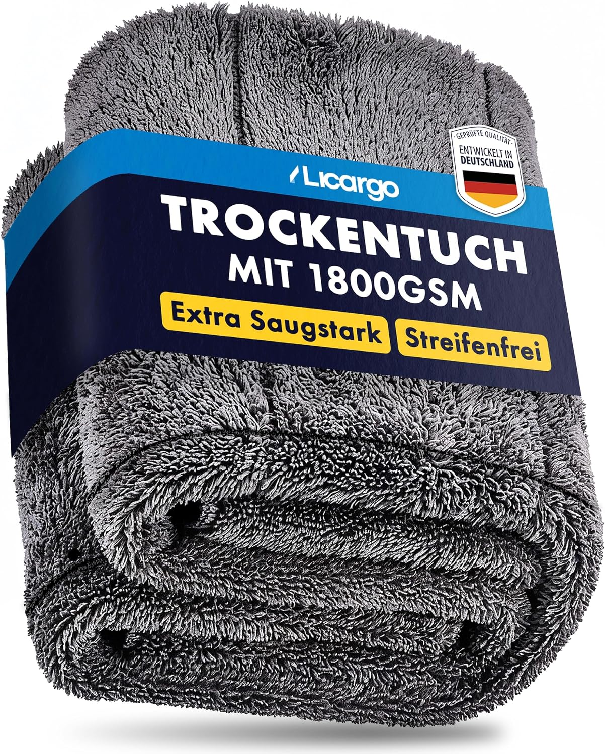 Licargo Autotrockentuch XXL – 80 x 50 cm – Grau – 1800 g/m² Mikrofaser