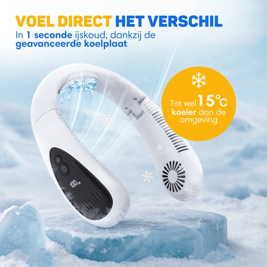 Vulpes Goods® Tech - Halsventilator mit Kühlelement - Wiederaufladbar & leise - Tragbarer Gesichtsventilator - 3 Stufen mit extra Kühlung - ELITE Version