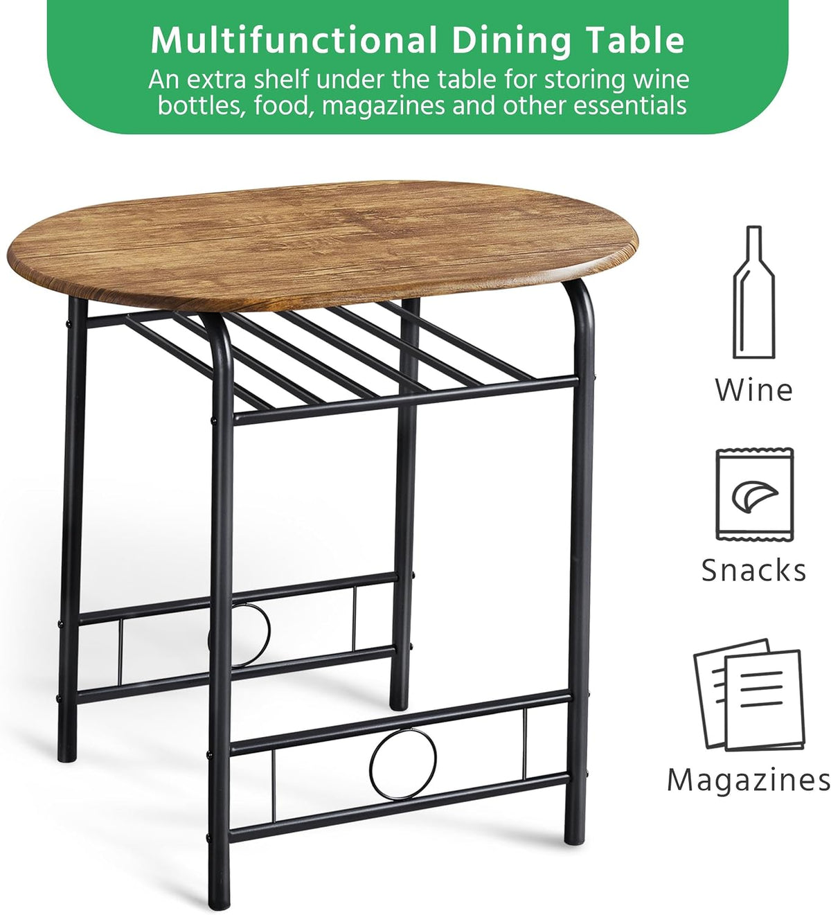 Yaheetech Esstisch-Set für 2 Personen – Tisch 80 x 53 x 75,5 cm mit 2 Stühlen – mit Ablage – Braun