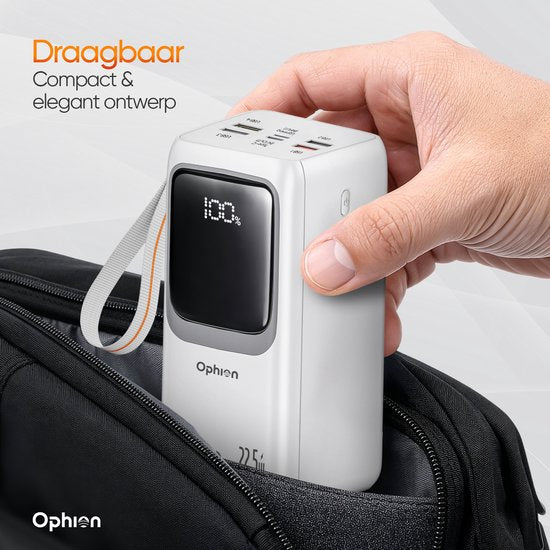 Ophion® Powerbank PRO 50.000 mAh – 7 Ladeanschlüsse – Quick Charge – Schnellladegerät mit 22,5 W für USB-C, USB-A, Micro-USB – inklusive Kabel – Notfall-Set – Weiß