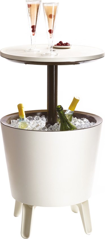 Keter Beistelltisch Getränkekühler coolbar cocktail Tisch 50x57-85cm 30L weiß-braun