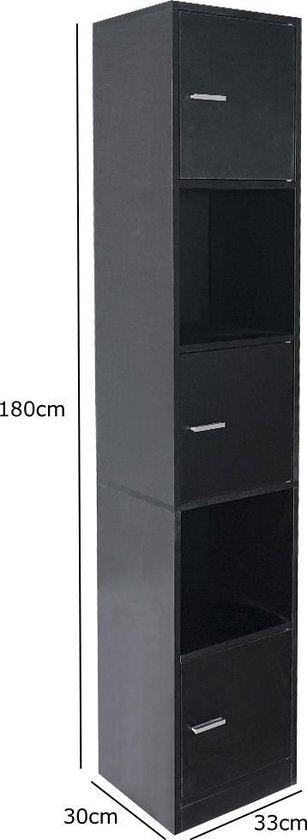 Säulenschrank Bad - Stauschrank Bad Schlafzimmer oder Flur - 180 cm hoch - schwarz