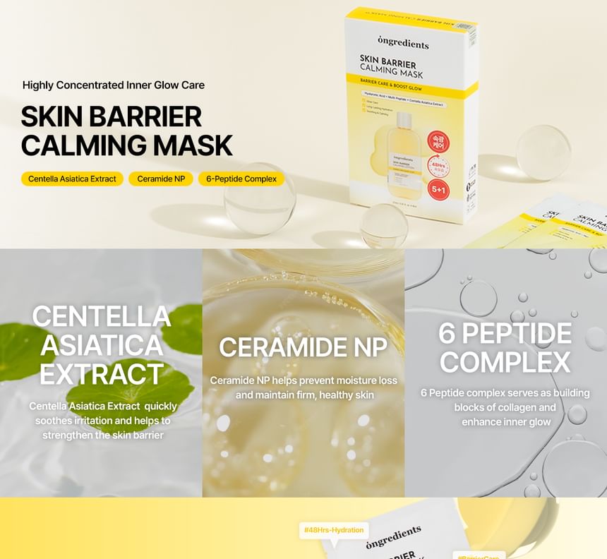 Ongredients Skin Barrier Calming Mask Set – Beruhigende, feuchtigkeitsspendende Gesichtsmaske mit Ceramiden und 5-lagiger Hyaluronsäure
