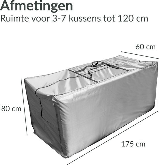 Chefarone Schutzhülle Gartenkissen - Extra Groß 60x175 cm - Aufbewahrungshülle Gartenmöbel, Lounge Set und Liege - Kissenbeutel für Lounge Kissen - Gartenkissenhülle Wasserdicht - Wetterfest - UV Schutz - Grau