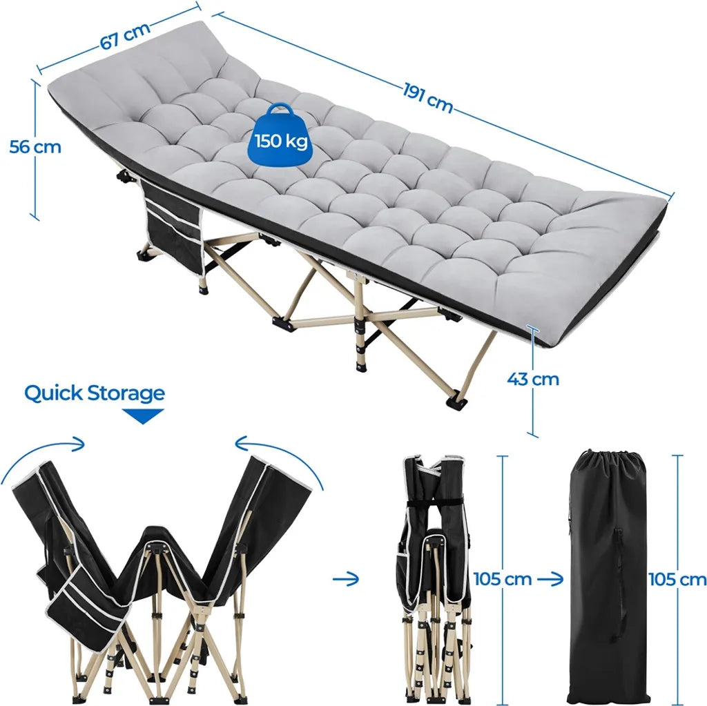 Yaheetech Feldbett mit Matratze 191 x 67 x 56 cm – Schwarz/Grau – Zusammenklappbares Campingbett mit Tragetasche