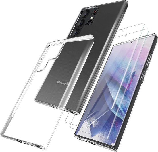 Podec Case passend für Samsung Galaxy S23 Ultra Transparentes Handy Case - Anti-Shock Case Cover mit 2x Displayschutzfolie