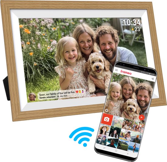 Denver Digitaler Fotorahmen 15,6-Zoll - XL - Full HD - Frameo App - Holzrahmen - WiFi - 32GB - IPS-Touchscreen - PFF1505