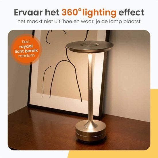 Goliving Tischlampe Wiederaufladbar - Kabellos und dimmbar - Moderne Touch-Lampe - Nachtlampe für das Schlafzimmer - Spritzwassergeschützt - 27 cm - Silber